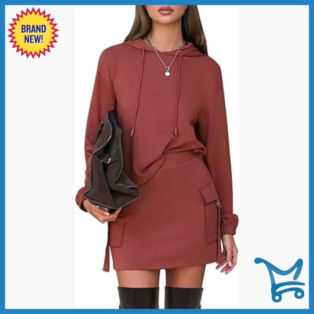 Large Cotton Spandex Hoodie Cargo Skort Set Active Lounge Travel Outfit
